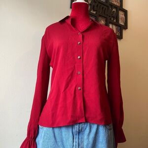 NWT 100% Silk long sleeve button down shirt with ruffled cuffs